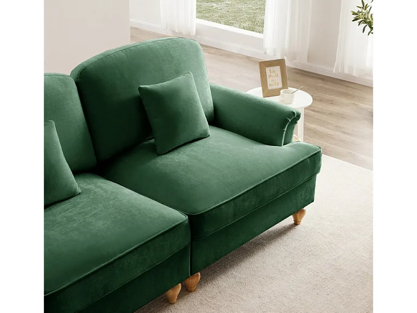 Sofá Esquina Modular 3 Plazas Chenille - Funda Extraíble y Puf Móvil - 272x140x93cm - Verde