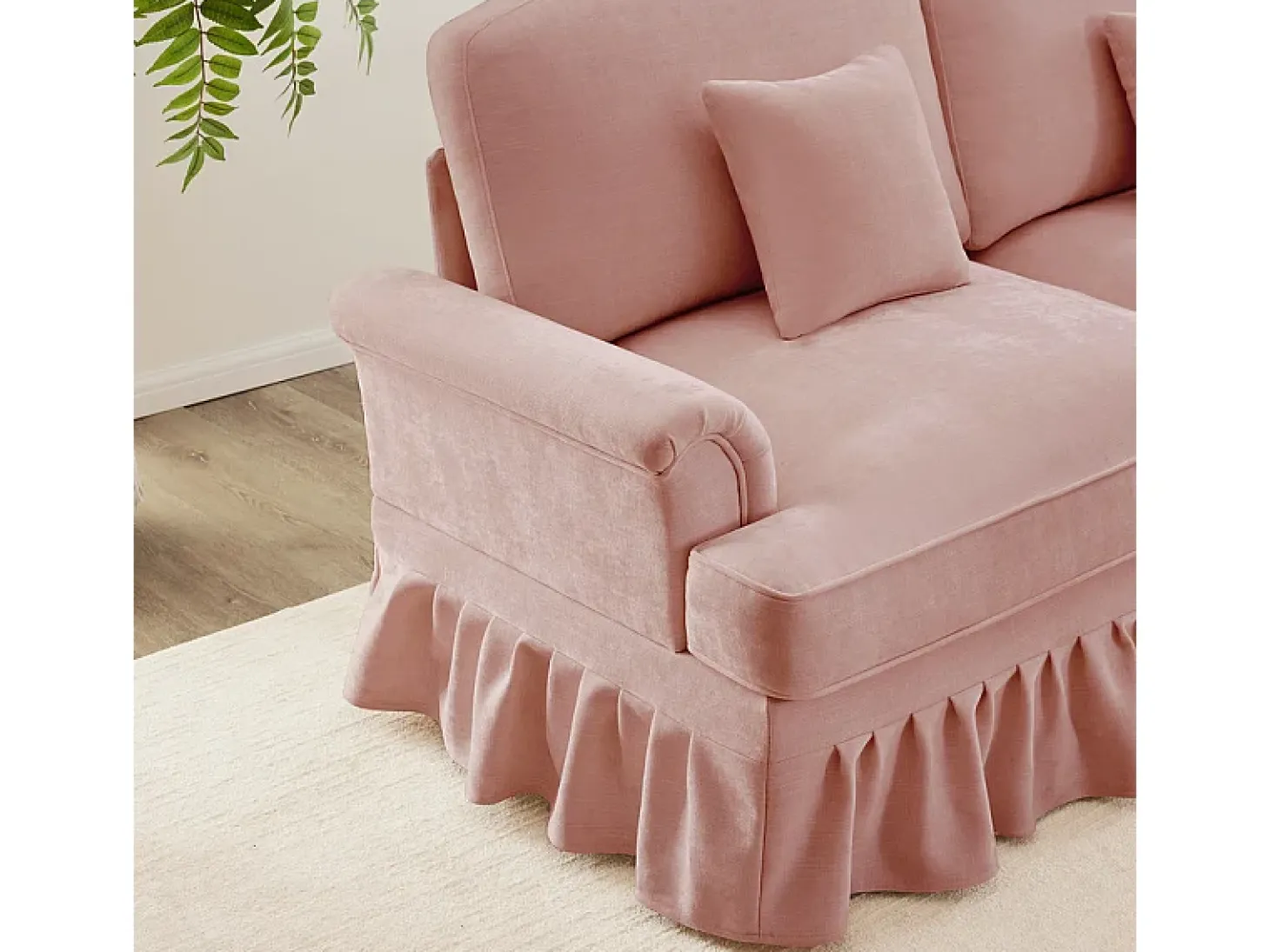 Sofá Esquina Modular 4 Plazas en U - Chenille - Funda Extraíble y 2 Pufs - 350x140x93cm - Rosa