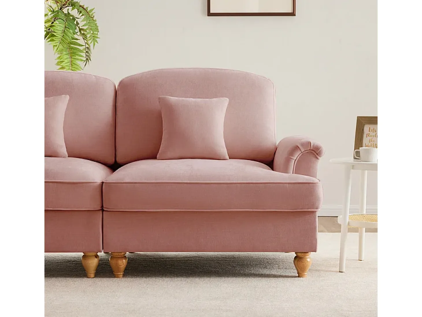 Sofá Esquina Modular 4 Plazas en U - Chenille - Funda Extraíble y 2 Pufs - 350x140x93cm - Rosa