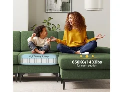 Sofá Esquinero 3 Plazas en Chenilla - con Puff - Carga Máx. 650kg - 244x146x83cm - Verde