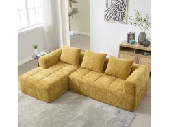 Sofá esquinero amarillo - Sofá recto con bolsillos de almacenamiento y 3 cojines - con chaise longue y reposabrazos