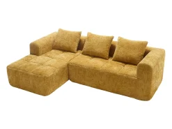 Sofá esquinero amarillo - Sofá recto con bolsillos de almacenamiento y 3 cojines - con chaise longue y reposabrazos