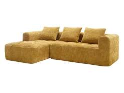 Sofá esquinero amarillo - Sofá recto con bolsillos de almacenamiento y 3 cojines - con chaise longue y reposabrazos