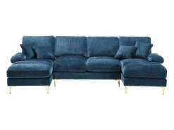 Sofá esquinero azul - Sofá de 4 plazas con asientos y cojines - para salón y dormitorio