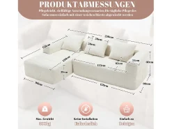 Sofá esquinero beige - Sofá recto con bolsillos de almacenamiento y 3 cojines - con chaise longue y reposabrazos