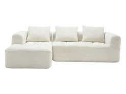 Sofá esquinero beige - Sofá recto con bolsillos de almacenamiento y 3 cojines - con chaise longue y reposabrazos