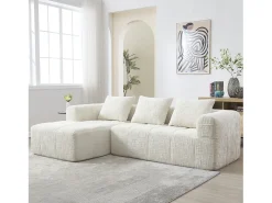 Sofá esquinero beige - Sofá recto con bolsillos de almacenamiento y 3 cojines - con chaise longue y reposabrazos