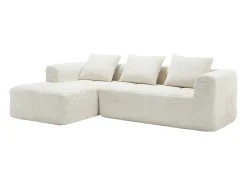 Sofá esquinero beige - Sofá recto con bolsillos de almacenamiento y 3 cojines - con chaise longue y reposabrazos