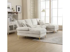 Sofá esquinero beige - Sofá de 4 plazas con asientos y cojines - para salón y dormitorio
