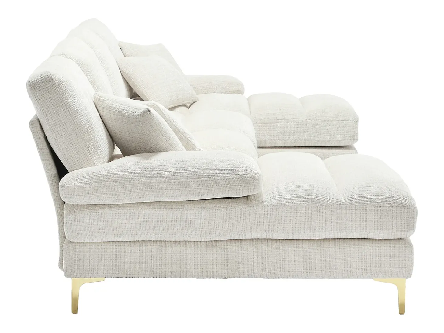 Sofá esquinero beige - Sofá de 4 plazas con asientos y cojines - para salón y dormitorio
