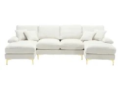 Sofá esquinero beige - Sofá de 4 plazas con asientos y cojines - para salón y dormitorio