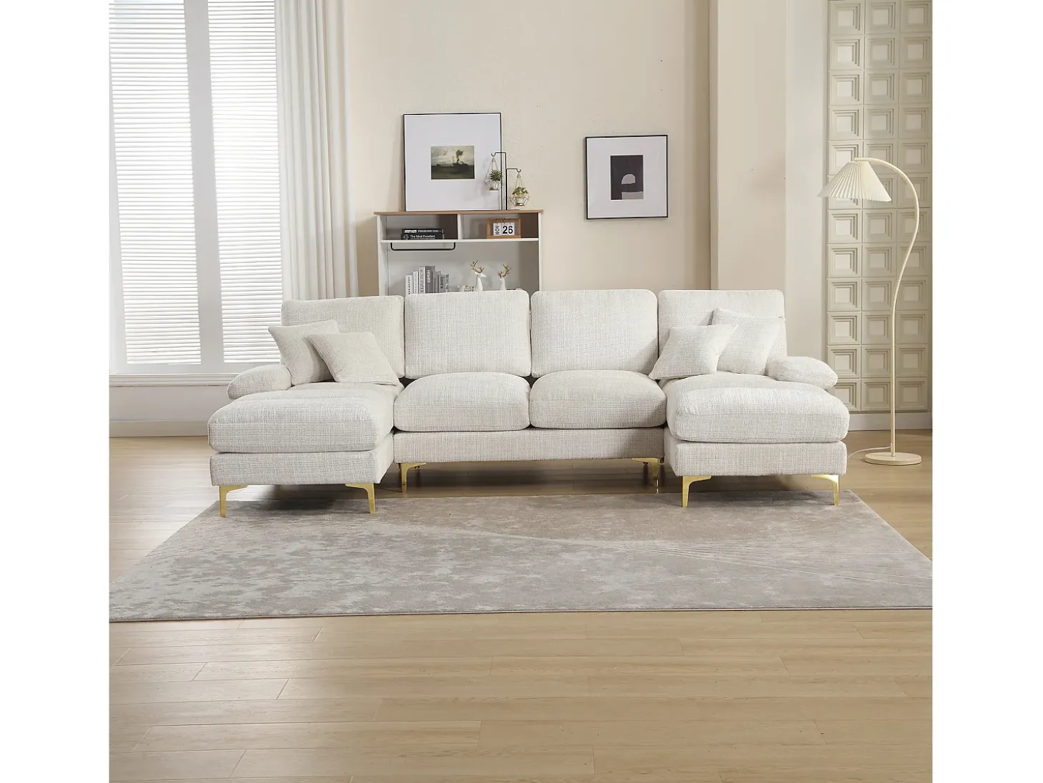 Sofá esquinero beige - Sofá de 4 plazas con asientos y cojines - para salón y dormitorio