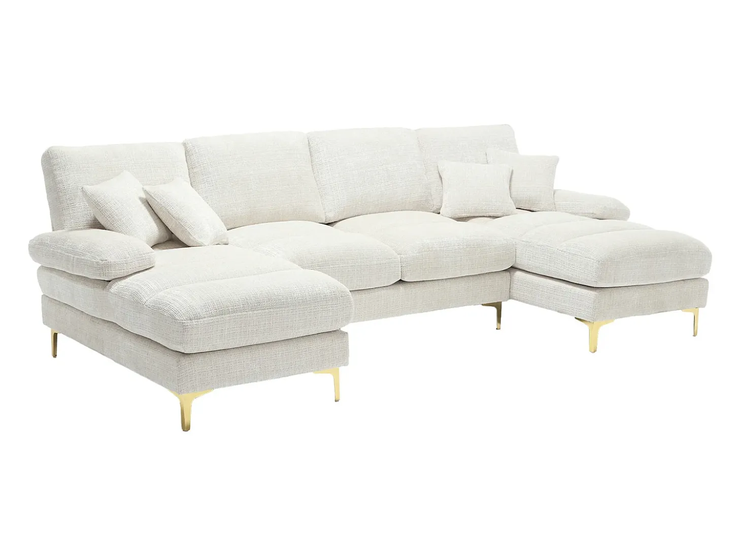 Sofá esquinero beige - Sofá de 4 plazas con asientos y cojines - para salón y dormitorio