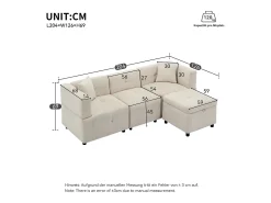 Sofá esquinero con otomana de almacenaje - Chenilla beige - respaldo ergonómico acolchado, para salón u oficina