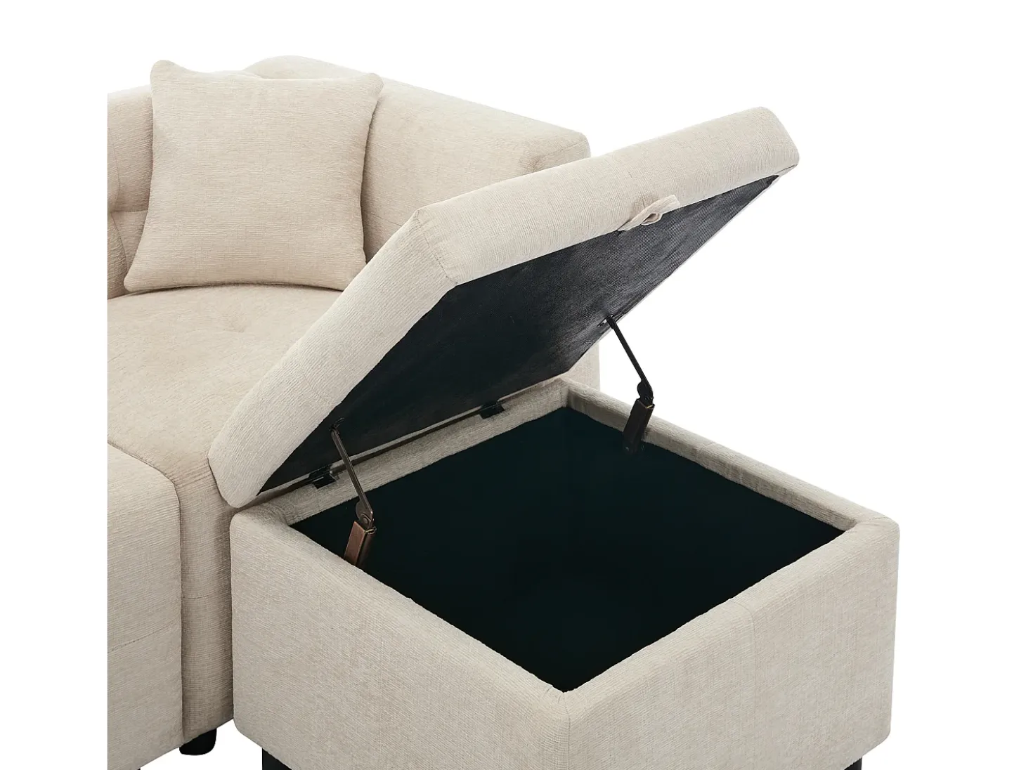 Sofá esquinero con otomana de almacenaje - Chenilla beige - respaldo ergonómico acolchado, para salón u oficina