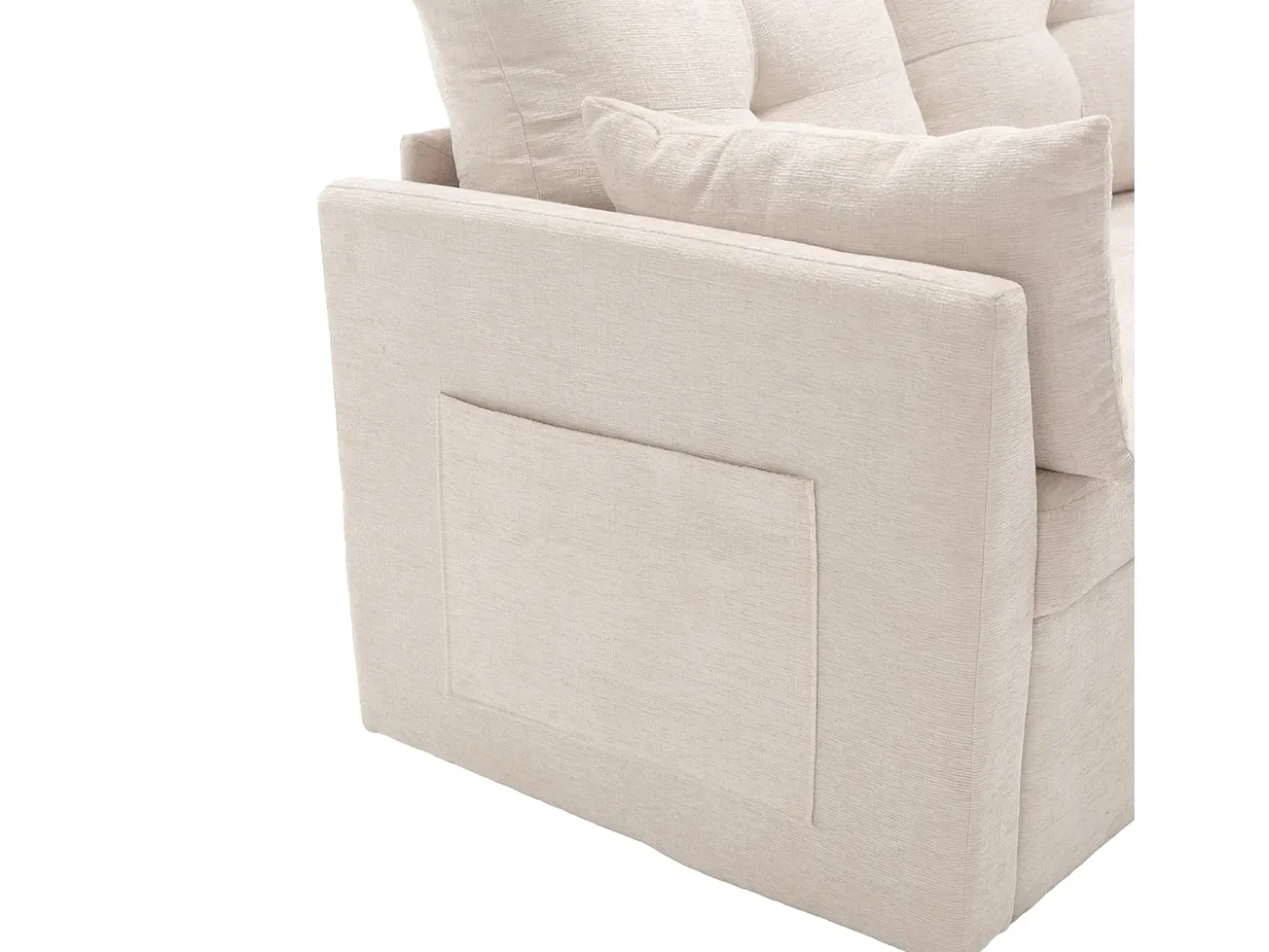 Sofá esquinero convertible de felpa beige con espacio de almacenamiento y chaise longue extraíble - para sala de estar o estudio