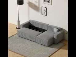 Sofá esquinero convertible en pana gris claro COSY