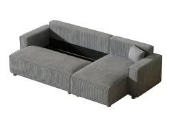 Sofá esquinero convertible en pana gris claro COSY