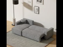 Sofá esquinero convertible en pana gris claro COSY
