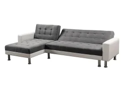 Sofá esquinero convertible y reversible "Theo" - 4 plazas - Blanco y gris