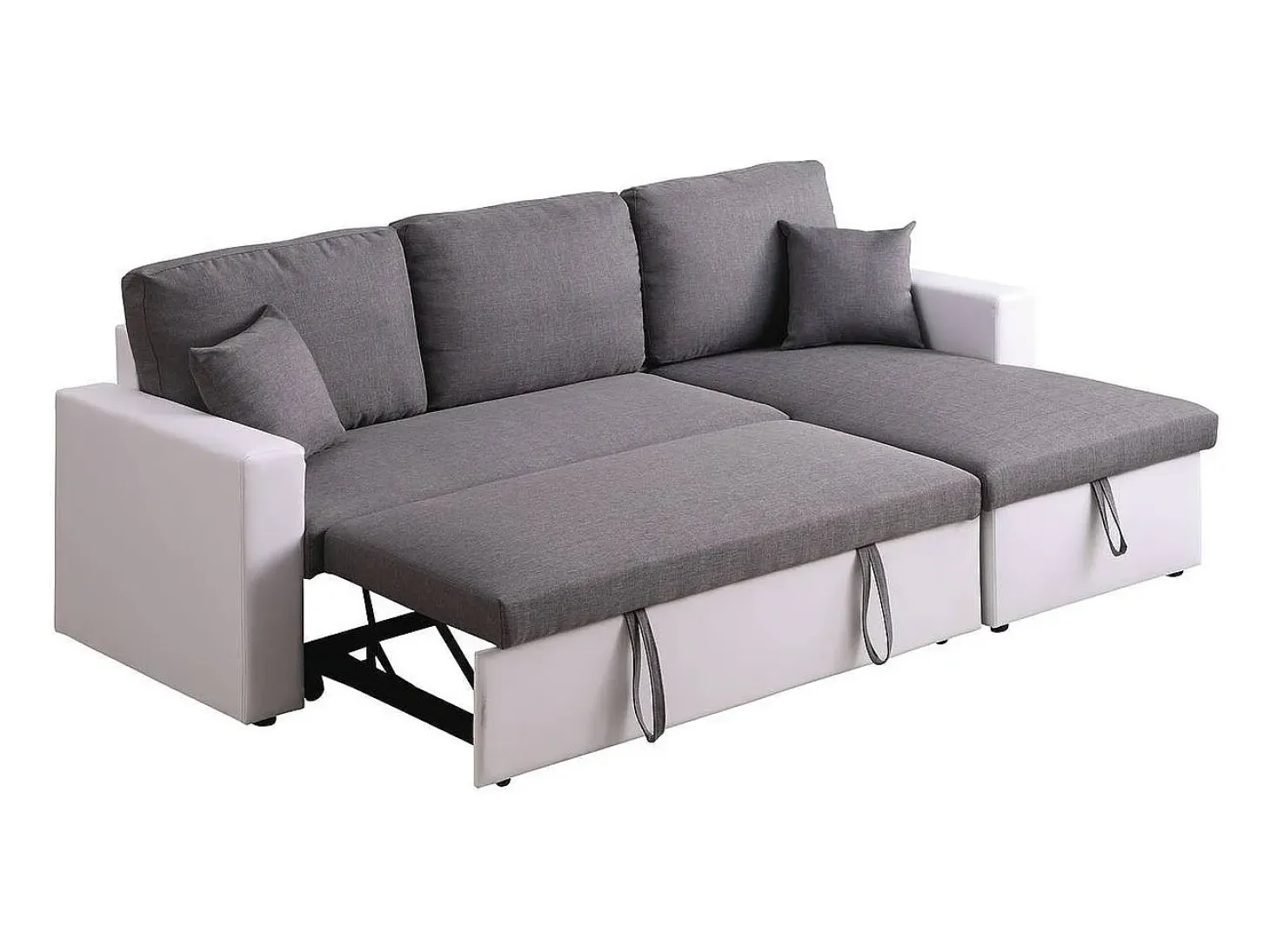Sofá esquinero convertible "Alain" - 3 plazas - Gris / Blanco