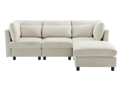 Sofá esquinero de 3 o 4 plazas, tapizado en forma de L, tejido de lino, 220 x 83 x 81 cm, color beige