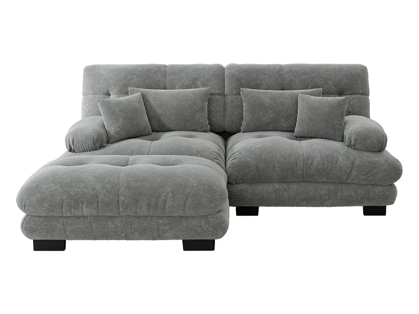 Sofá esquinero de 2 plazas con reposabrazos acolchados y taburete - chenilla gris