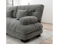 Sofá esquinero de 2 plazas con reposabrazos acolchados y taburete - chenilla gris