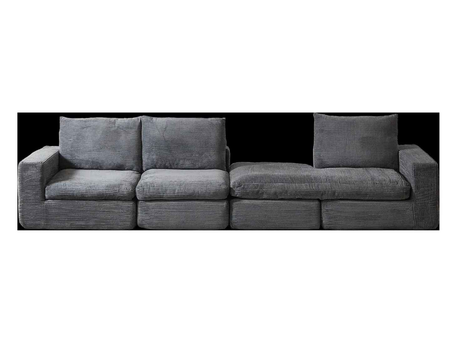 Sofá esquinero de 3 plazas con chaise longue y 3 cojines - Pana gris oscuro
