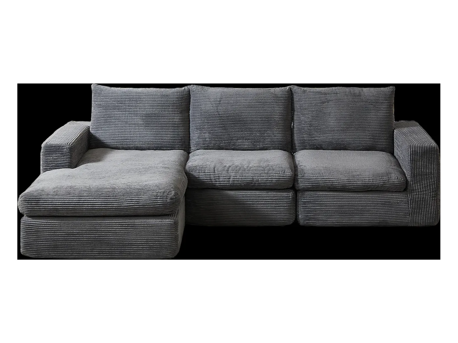 Sofá esquinero de 3 plazas con chaise longue y 3 cojines - Pana gris oscuro