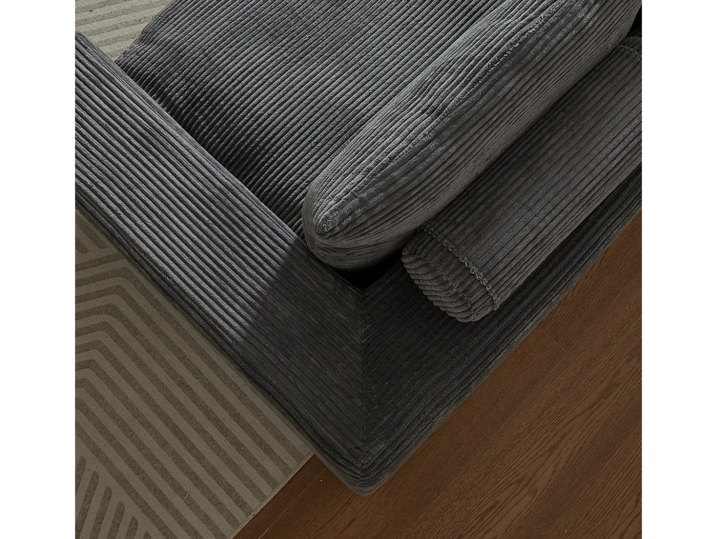 Sofá esquinero de 3 plazas con chaise longue y 3 cojines - Pana gris oscuro