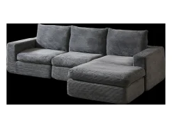 Sofá esquinero de 3 plazas con chaise longue y 3 cojines - Pana gris oscuro