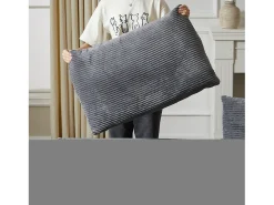 Sofá esquinero de 3 plazas con chaise longue y 3 cojines - Pana gris oscuro
