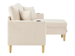 Sofá esquinero de 3 plazas con almacenaje, cojines y portavasos - algodón y lino beige