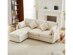Sofá esquinero de 3 plazas - con reposapiés modular - chenilla - Beige