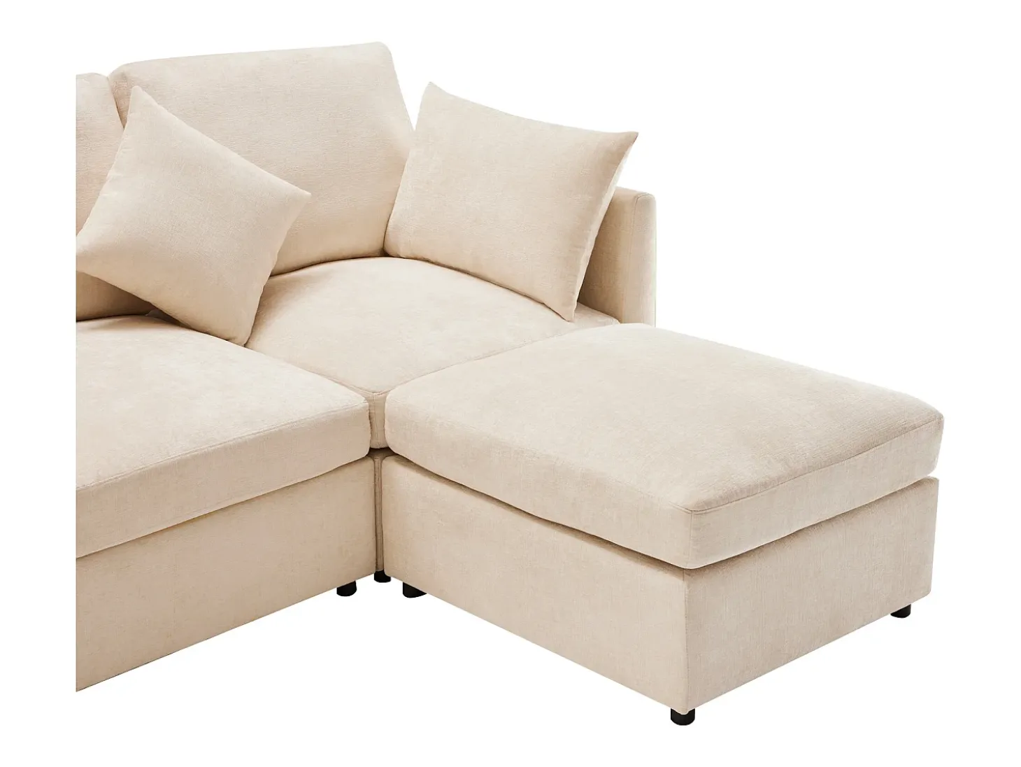 Sofá esquinero de 3 plazas - con reposapiés modular - chenilla - Beige