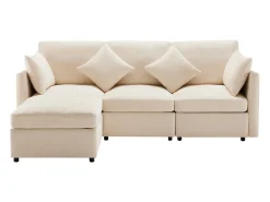 Sofá esquinero de 3 plazas - con reposapiés modular - chenilla - Beige