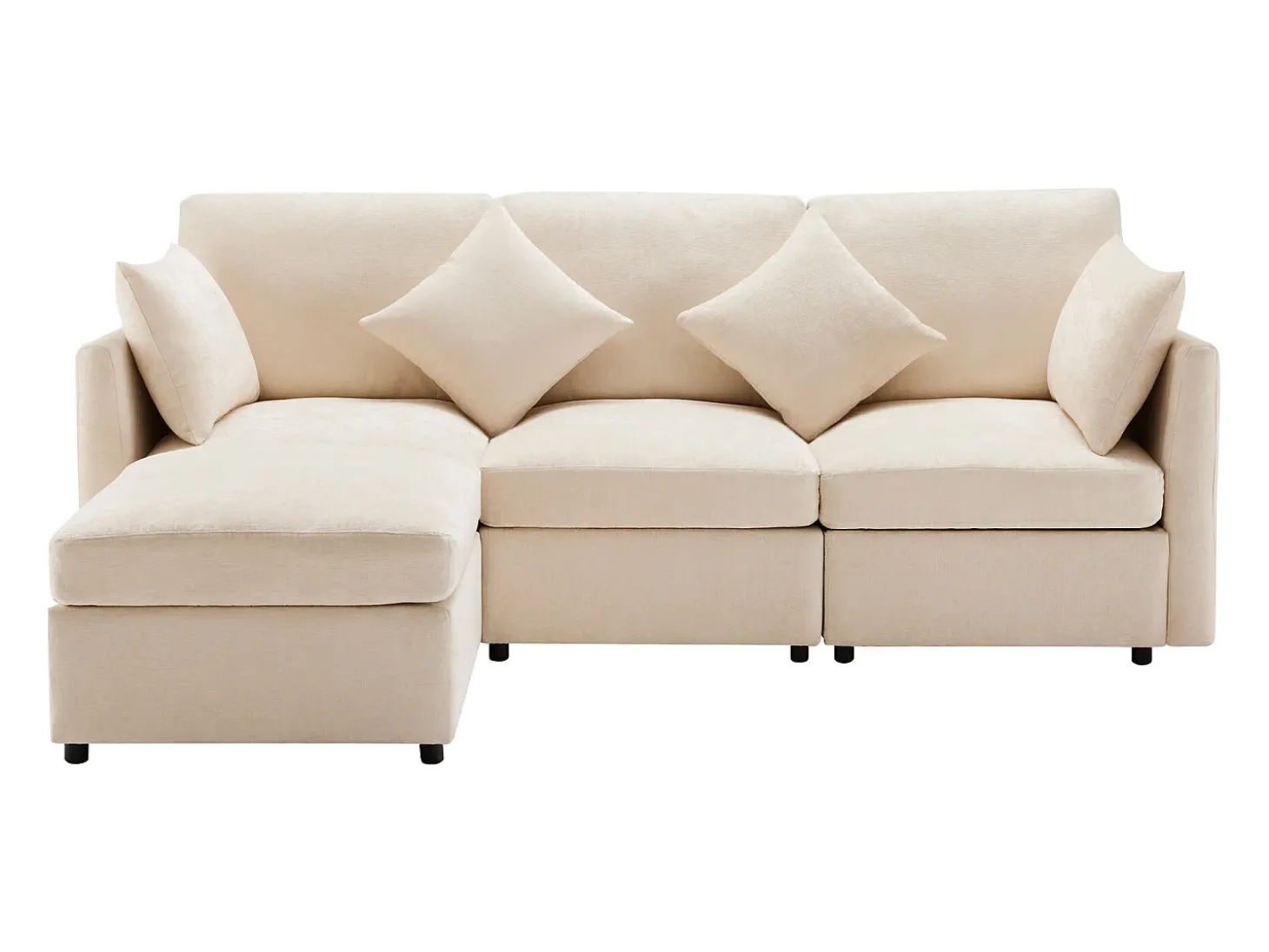 Sofá esquinero de 3 plazas - con reposapiés modular - chenilla - Beige