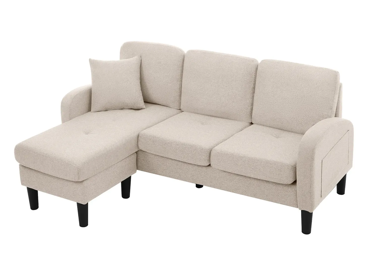 Sofá esquinero de 3 plazas con chaise longue - 185 x 118 x 82 cm - tejido transpirable de algodón y lino - Beige