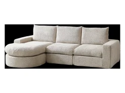 Sofá esquinero de 3 plazas con chaise longue y 3 cojines - Tejido chenilla beige
