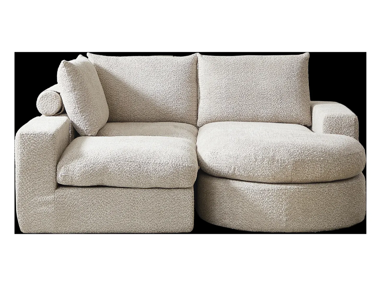 Sofá esquinero de 3 plazas con chaise longue y 3 cojines - Tejido chenilla beige