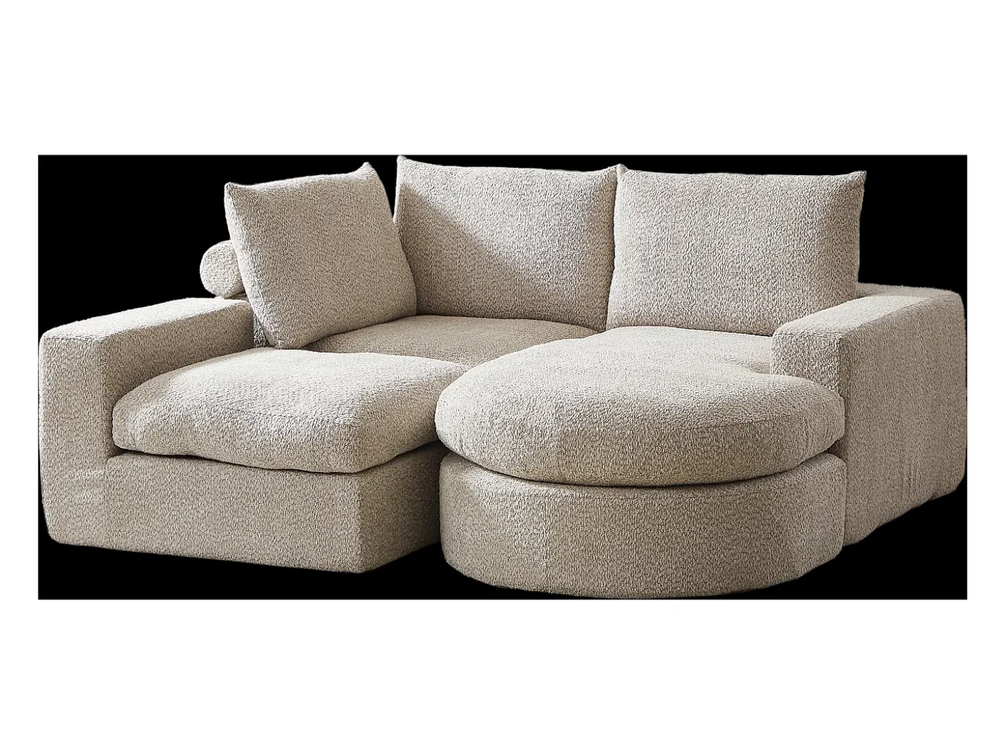 Sofá esquinero de 3 plazas con chaise longue y 3 cojines - Tejido chenilla beige