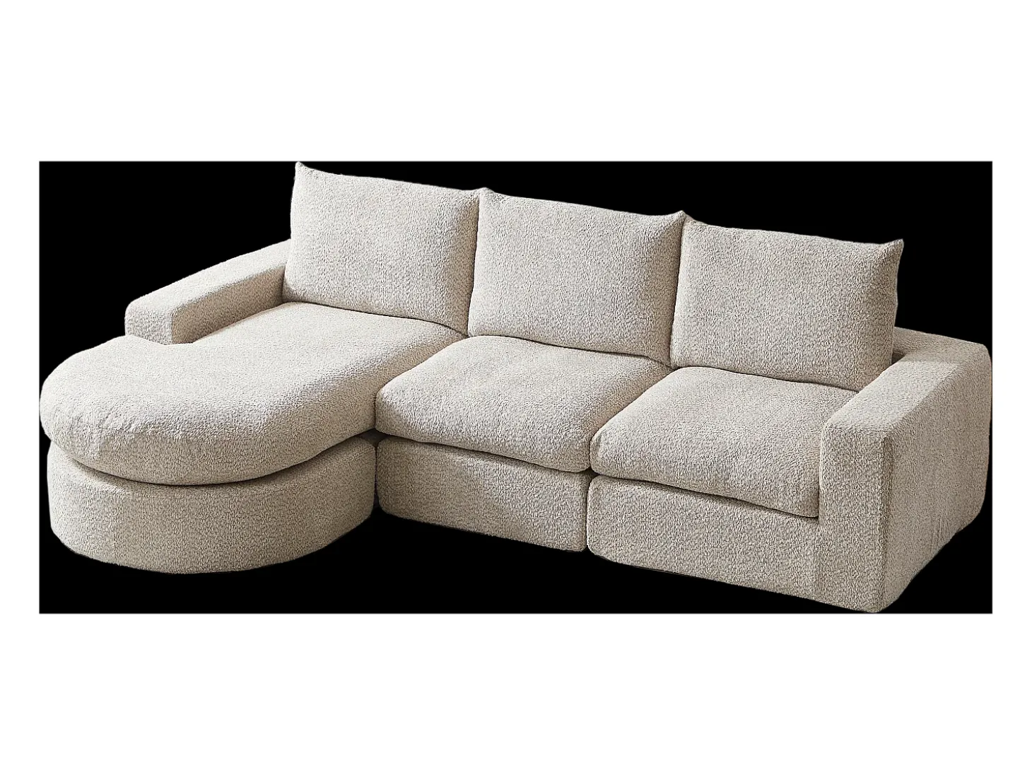 Sofá esquinero de 3 plazas con chaise longue y 3 cojines - Tejido chenilla beige