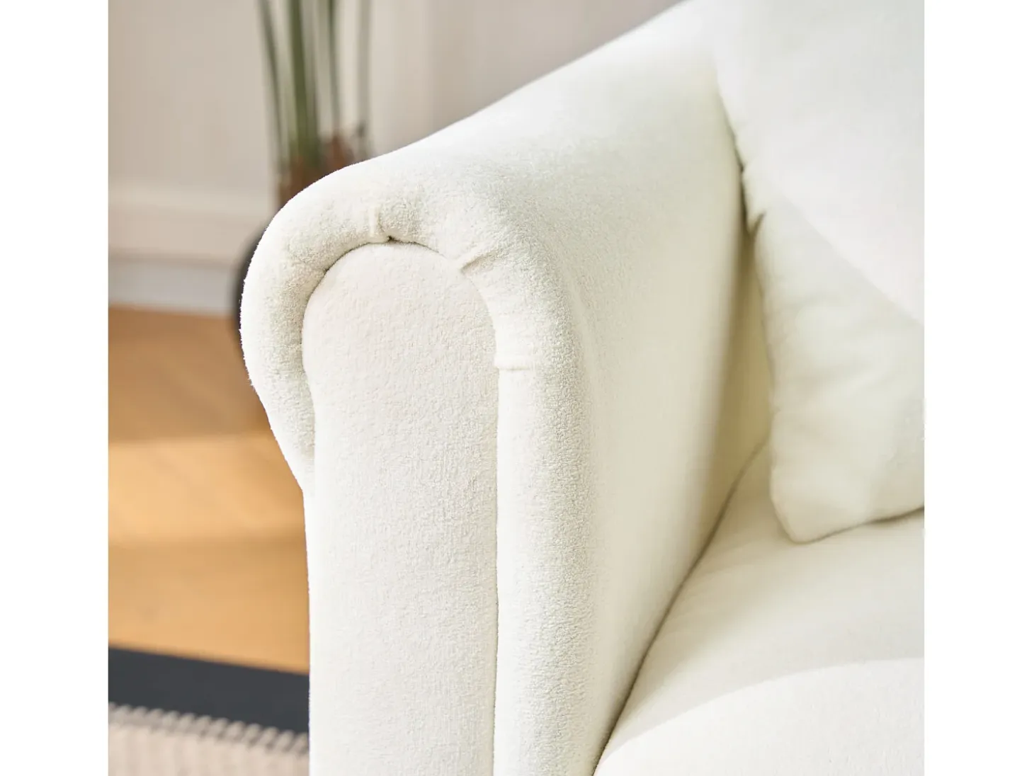 Sofá esquinero de 3 plazas en forma de L - Sofá cama con almacenaje y cojín - Tejido chenilla beige