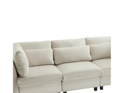Sofá esquinero de 3 plazas con reposapiés - tejido de lino - muebles de salón - sofá moderno en beige