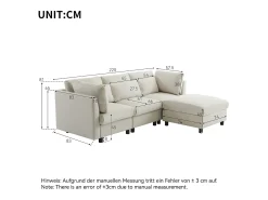 Sofá esquinero de 3 plazas con reposapiés - tejido de lino - muebles de salón - sofá moderno en beige
