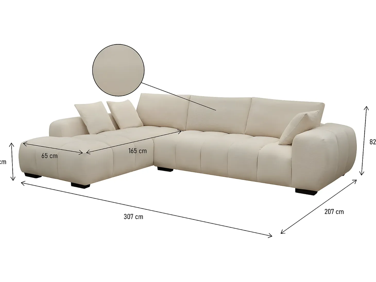 Sofá esquinero de tela "Monceau" - 3 plazas - Beige