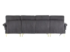 Sofá esquinero de terciopelo - Sofá esquinero con iluminación LED y 4 cojines - puerto USB y reposabrazos - gris