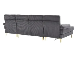 Sofá esquinero de terciopelo - Sofá esquinero con iluminación LED y 4 cojines - puerto USB y reposabrazos - gris
