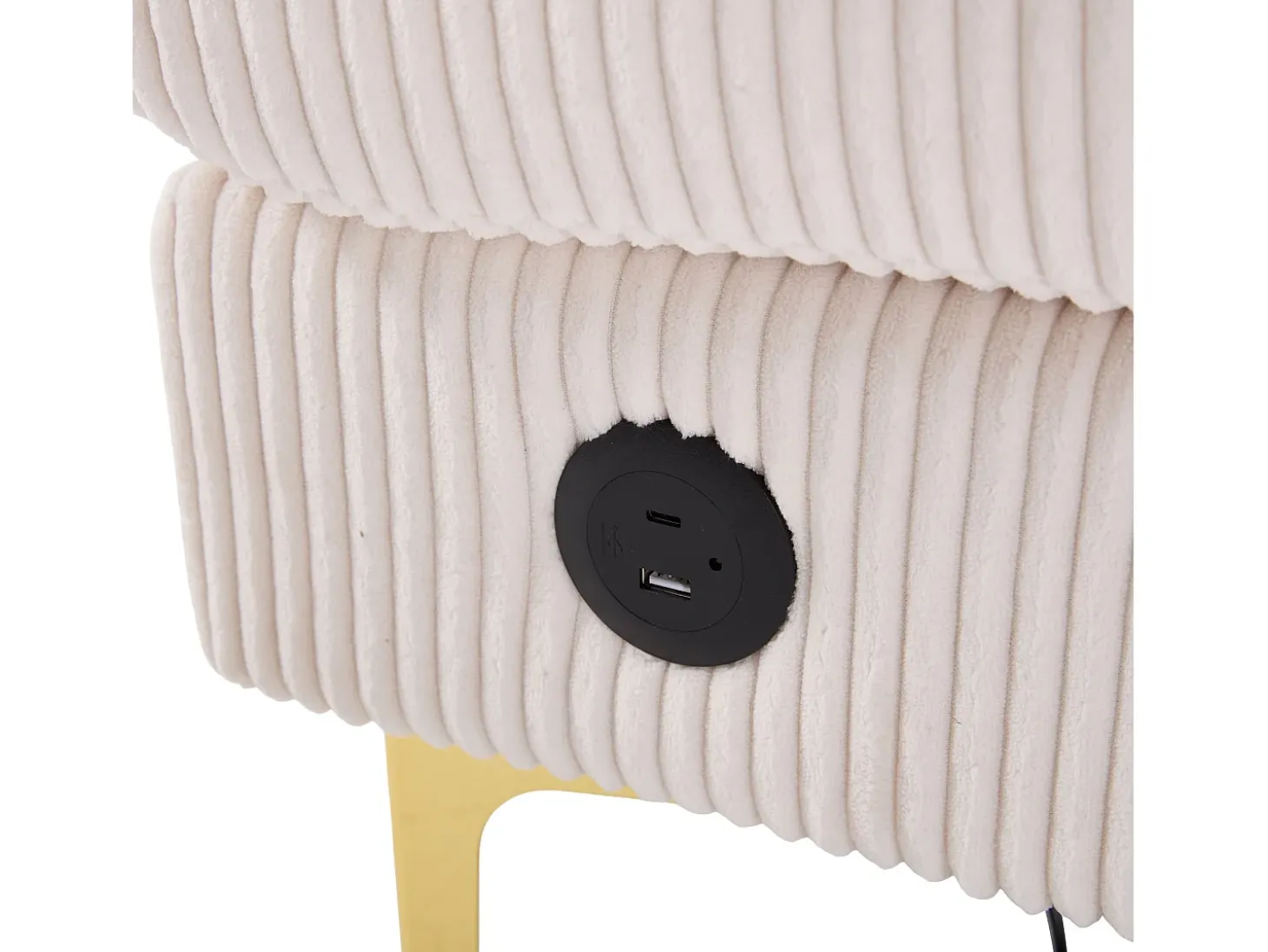 Sofá esquinero de terciopelo - Sofá esquinero con iluminación LED y 4 cojines - puerto USB y reposabrazos - beige